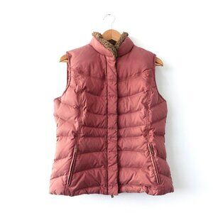 Eddie Bauer‎ Vest Womens Medium Red Puffer Quilted Goose Down Jacket Fur Outdoor